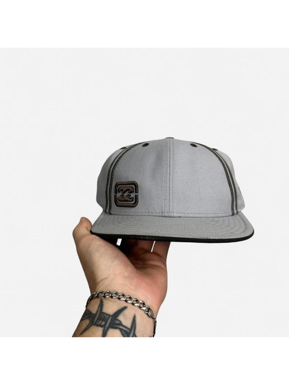 Y2K Billabong new era fitted surfer boho hat Men 7 3/8 grey flat brim